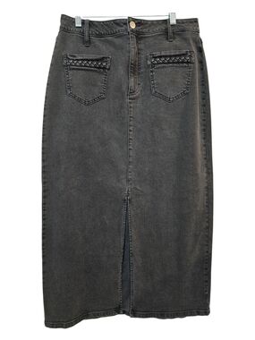 On 34th High-Rise Washed Black Denim Midi/Max Skirt with Front Slit 30x35